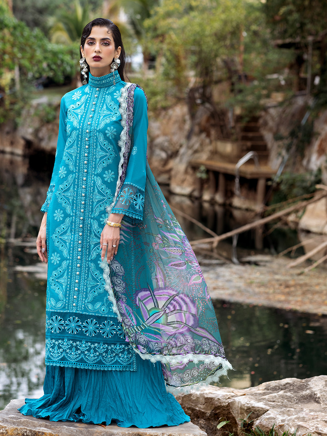 Roheenaz | Dahlia Embroidered Lawn 24 | Delphinium - House Of Hania