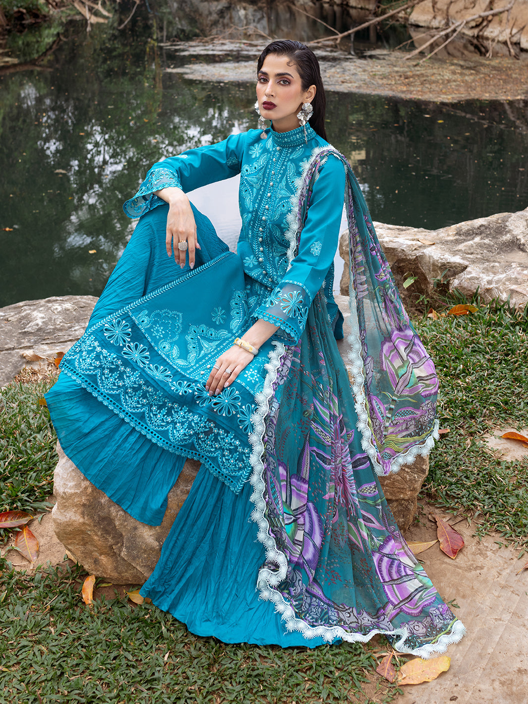 Roheenaz | Dahlia Embroidered Lawn 24 | Delphinium - House Of Hania