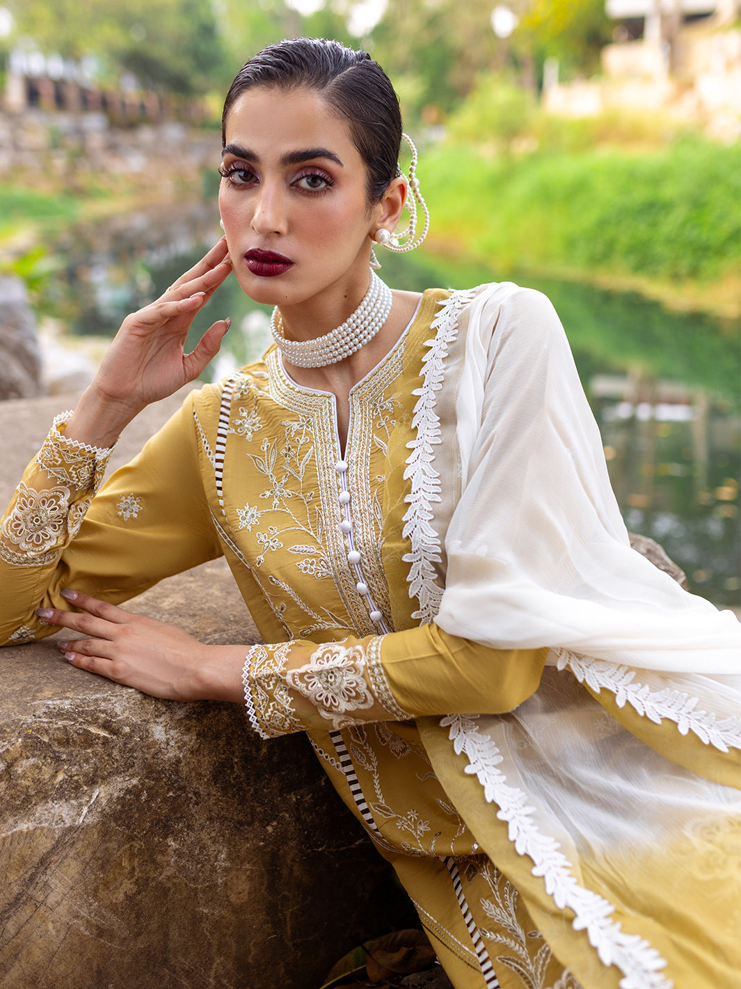 Roheenaz | Dahlia Embroidered Lawn 24 | Forsythia - House Of Hania