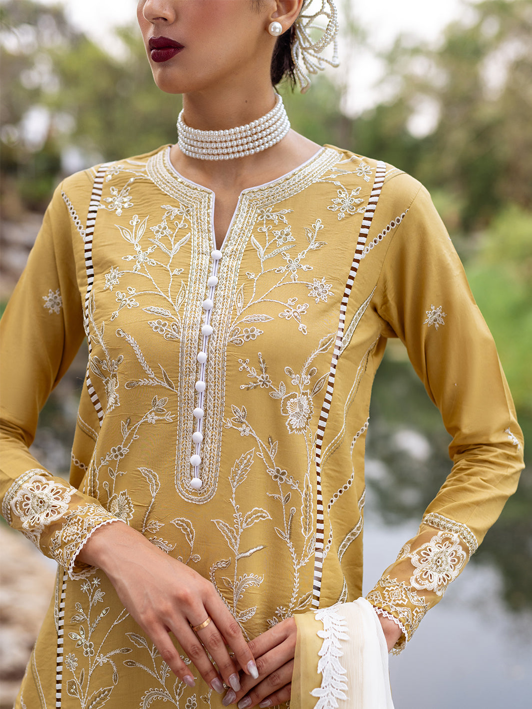 Roheenaz | Dahlia Embroidered Lawn 24 | Forsythia - House Of Hania