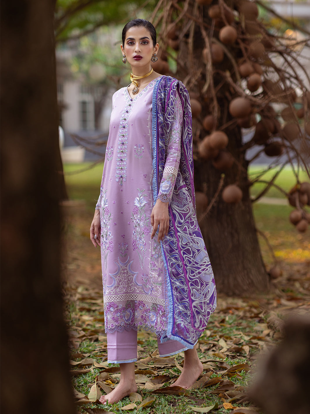 Roheenaz | Dahlia Embroidered Lawn 24 | Hyacinth - House Of Hania