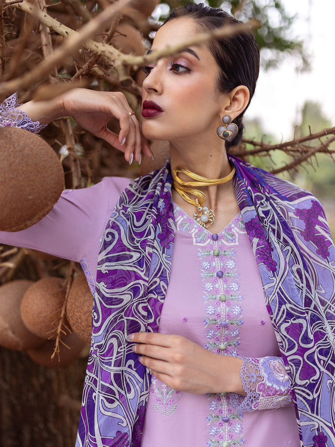 Roheenaz | Dahlia Embroidered Lawn 24 | Hyacinth - House Of Hania