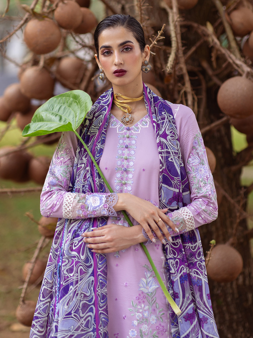 Roheenaz | Dahlia Embroidered Lawn 24 | Hyacinth - House Of Hania