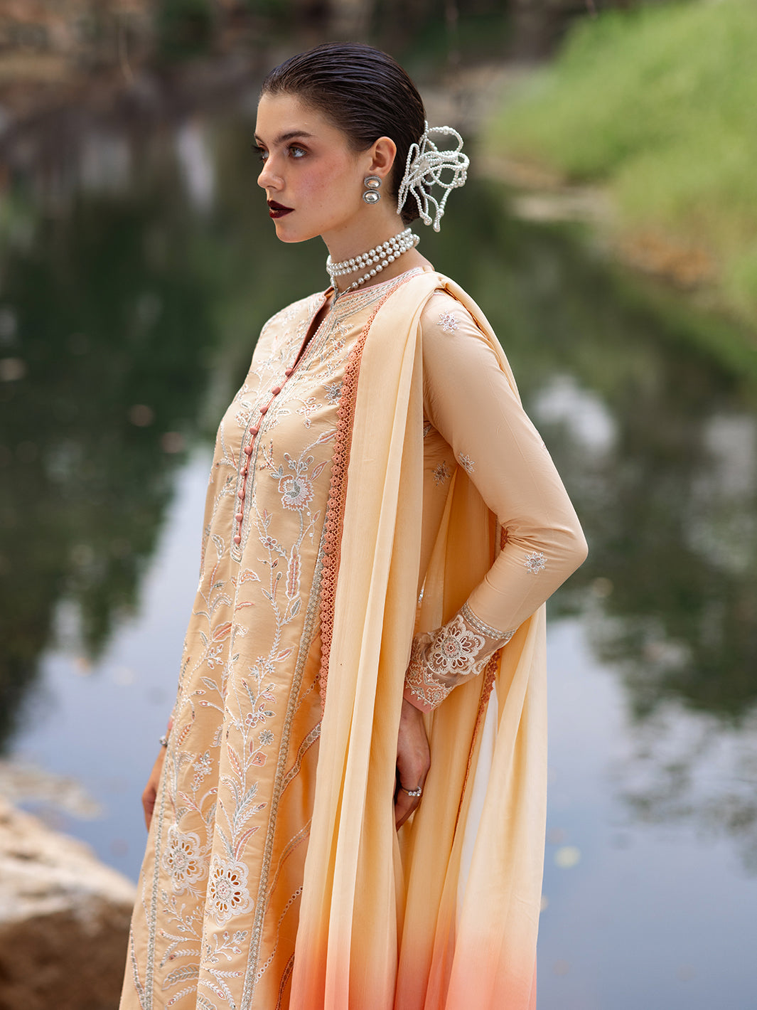 Roheenaz | Dahlia Embroidered Lawn 24 | Magnolia - House Of Hania