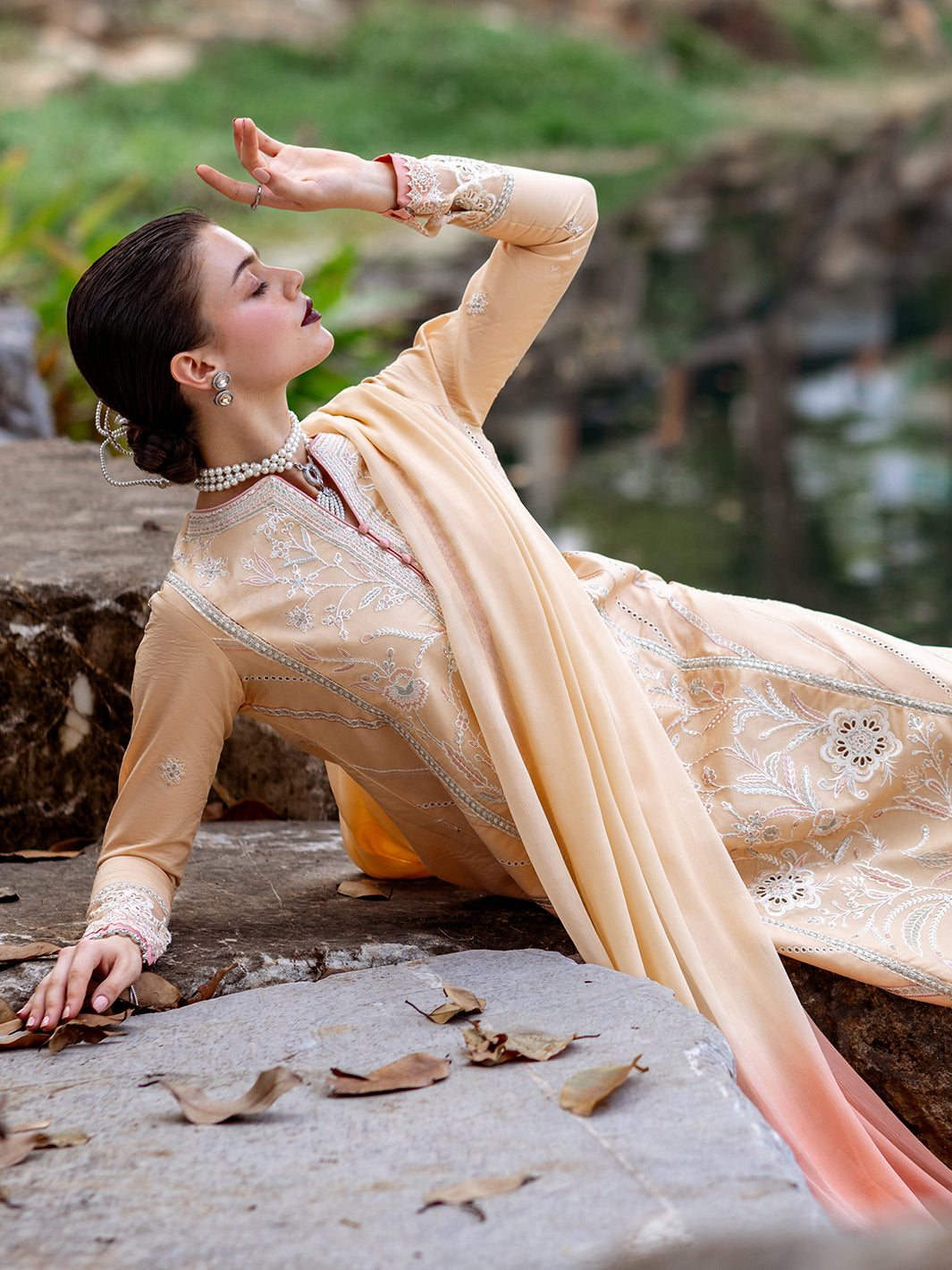 Roheenaz | Dahlia Embroidered Lawn 24 | Magnolia - House Of Hania