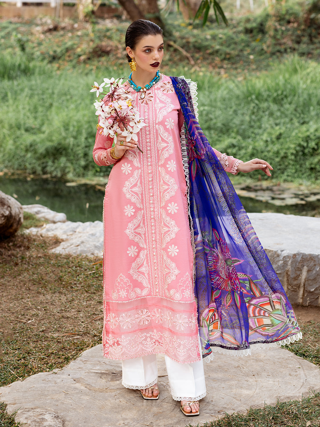 Roheenaz | Dahlia Embroidered Lawn 24 | Orchid - House Of Hania