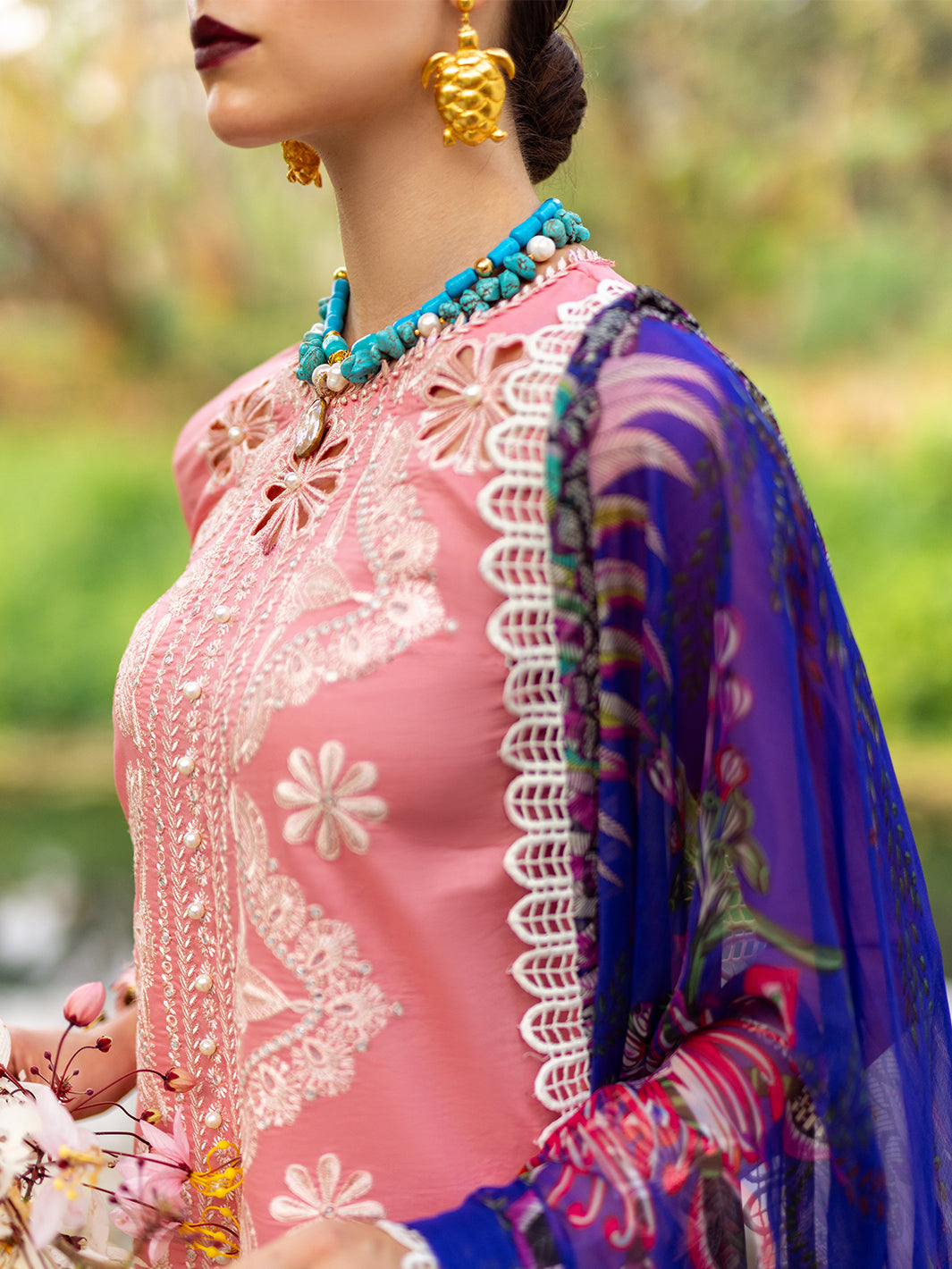 Roheenaz | Dahlia Embroidered Lawn 24 | Orchid - House Of Hania