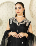 RozaandMina - Black Petunia Shirt and Dupatta - House Of Hania