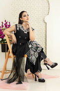 RozaandMina - Black Petunia Shirt and Dupatta - House Of Hania