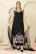 RozaandMina - Black Petunia Shirt and Dupatta - House Of Hania