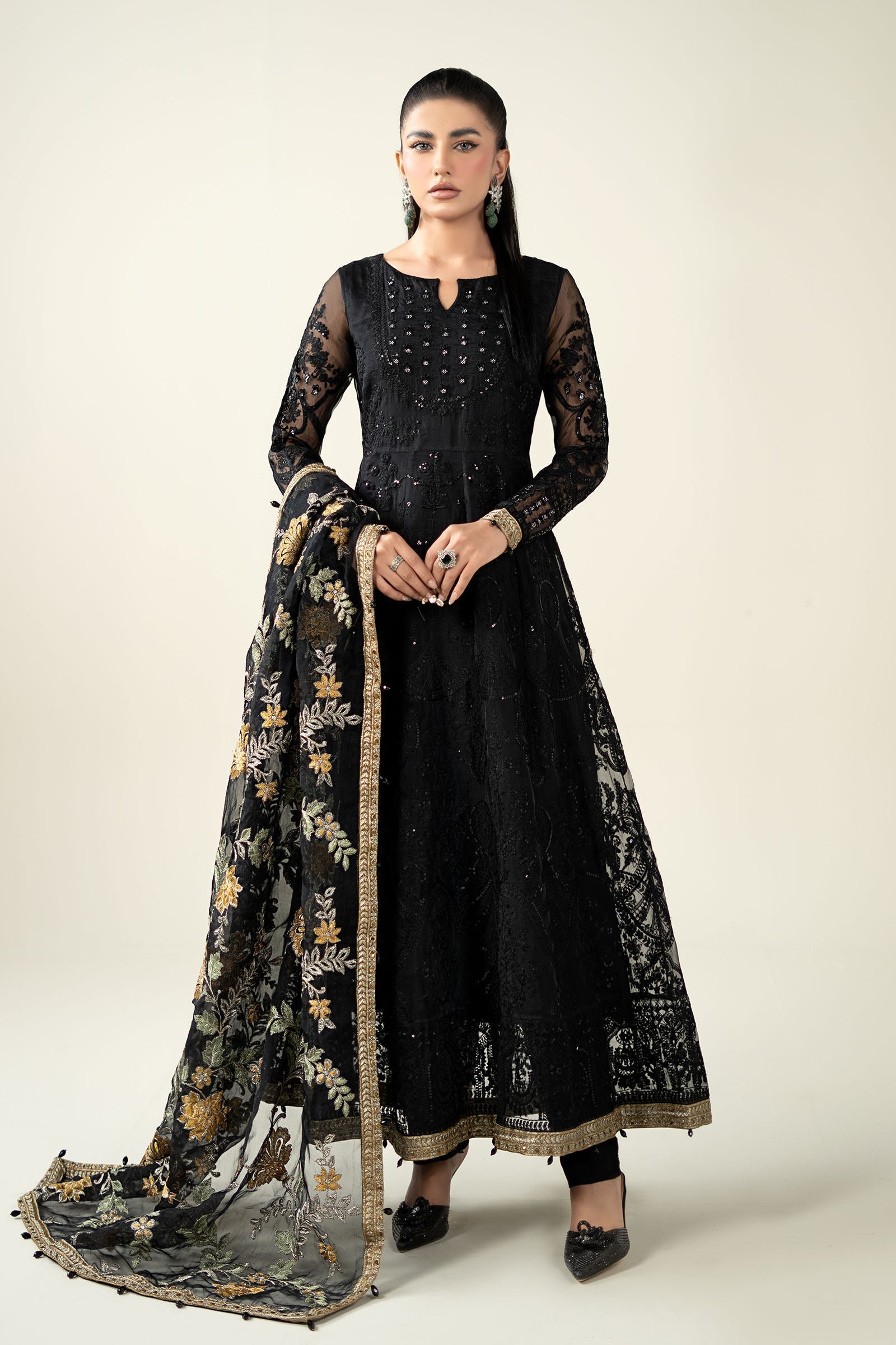 Maria B | Pre Fall Dresses | 3 Piece Embroidered Suit Black