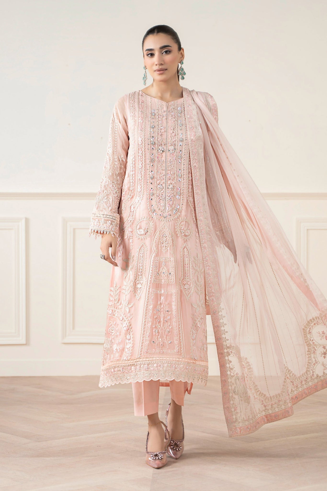 Maria B | Pre Fall Dresses | 3 Piece Embroidered Chiffon Suit OO