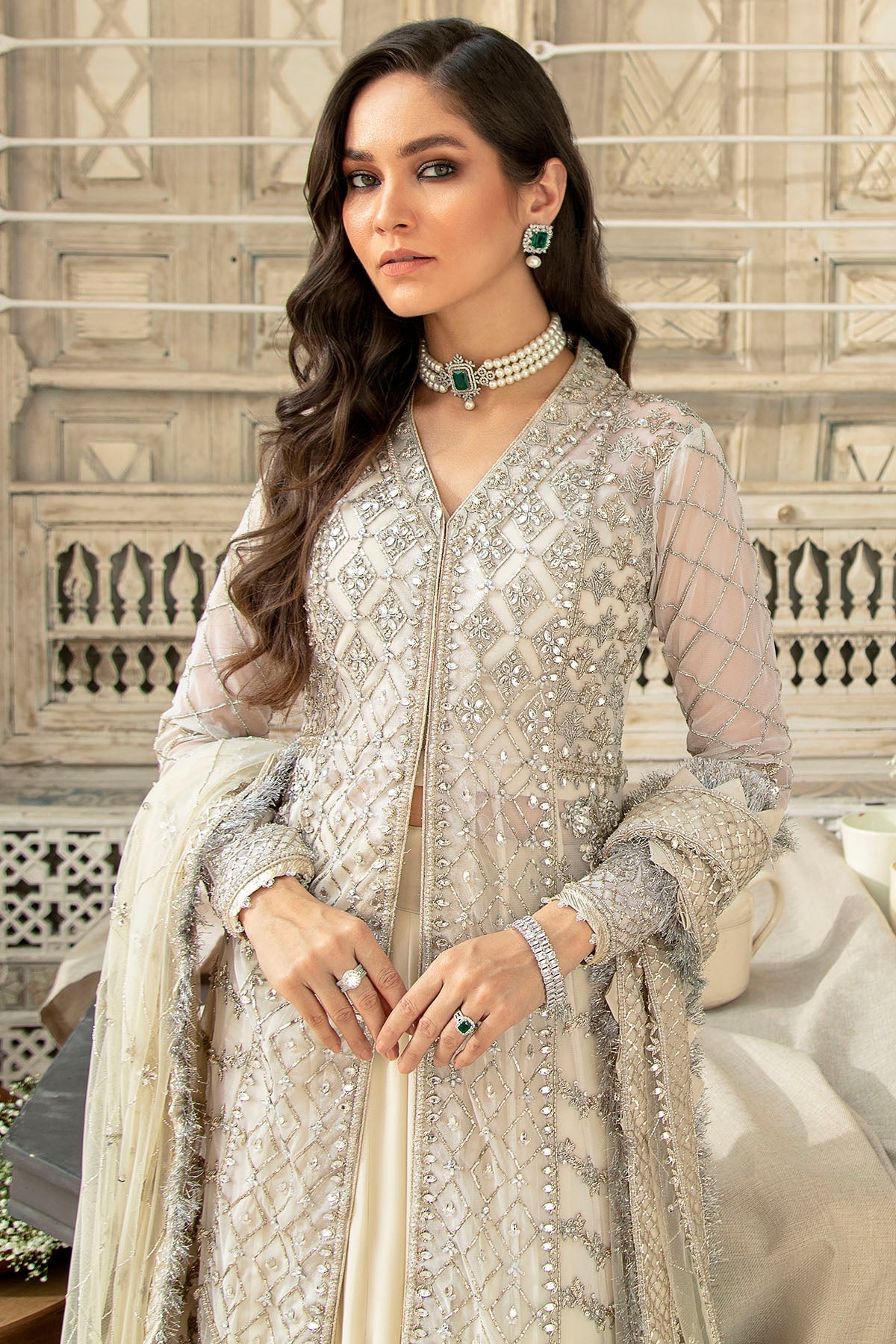 Motifz | Couture Wedding Wear | 0097-SERENE HAND EMBELLISHED SILK NET STITCHED