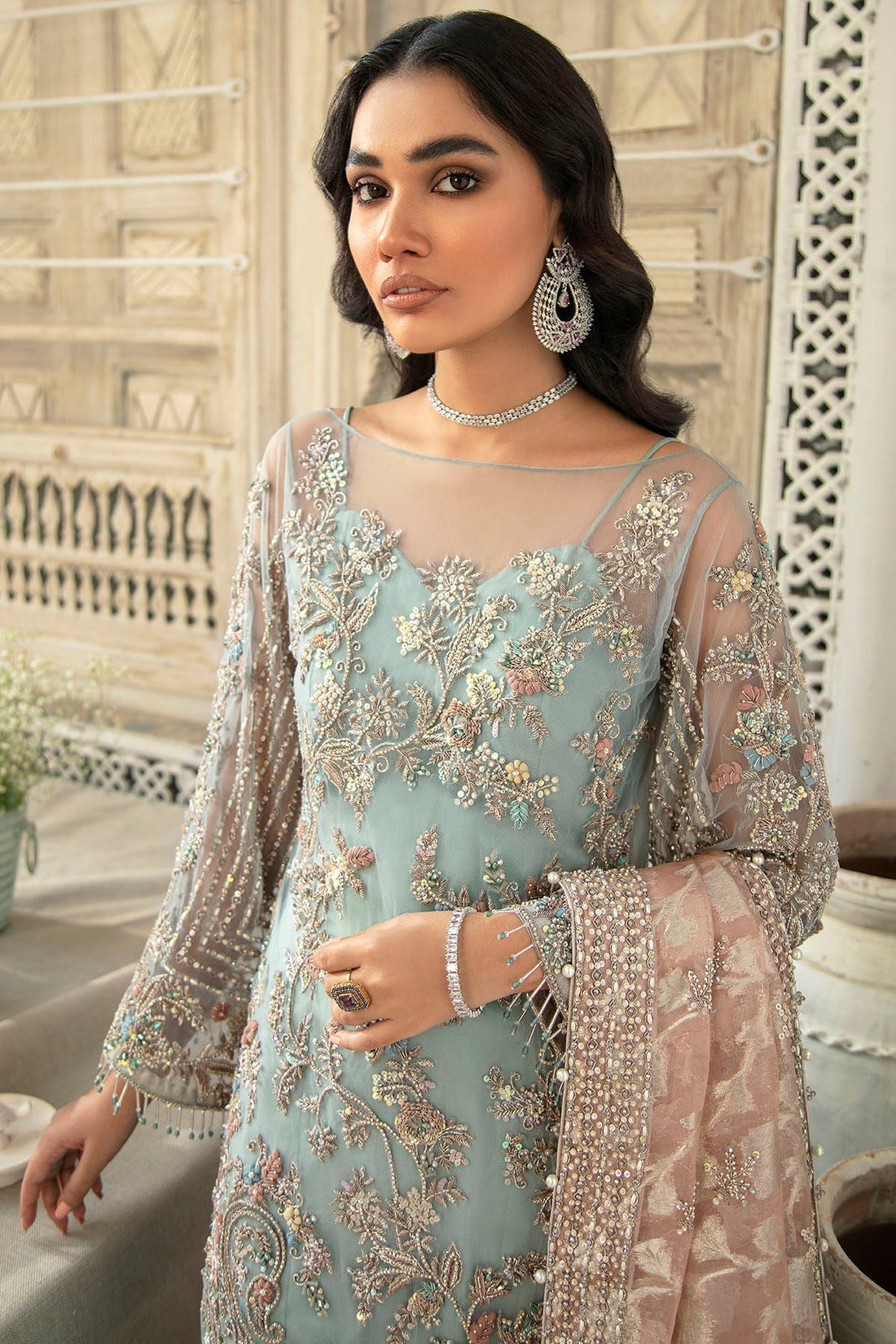 Motifz | Couture Wedding Wear | 0104-CELESTE HAND EMBELLISHED SILK NET STITCHED