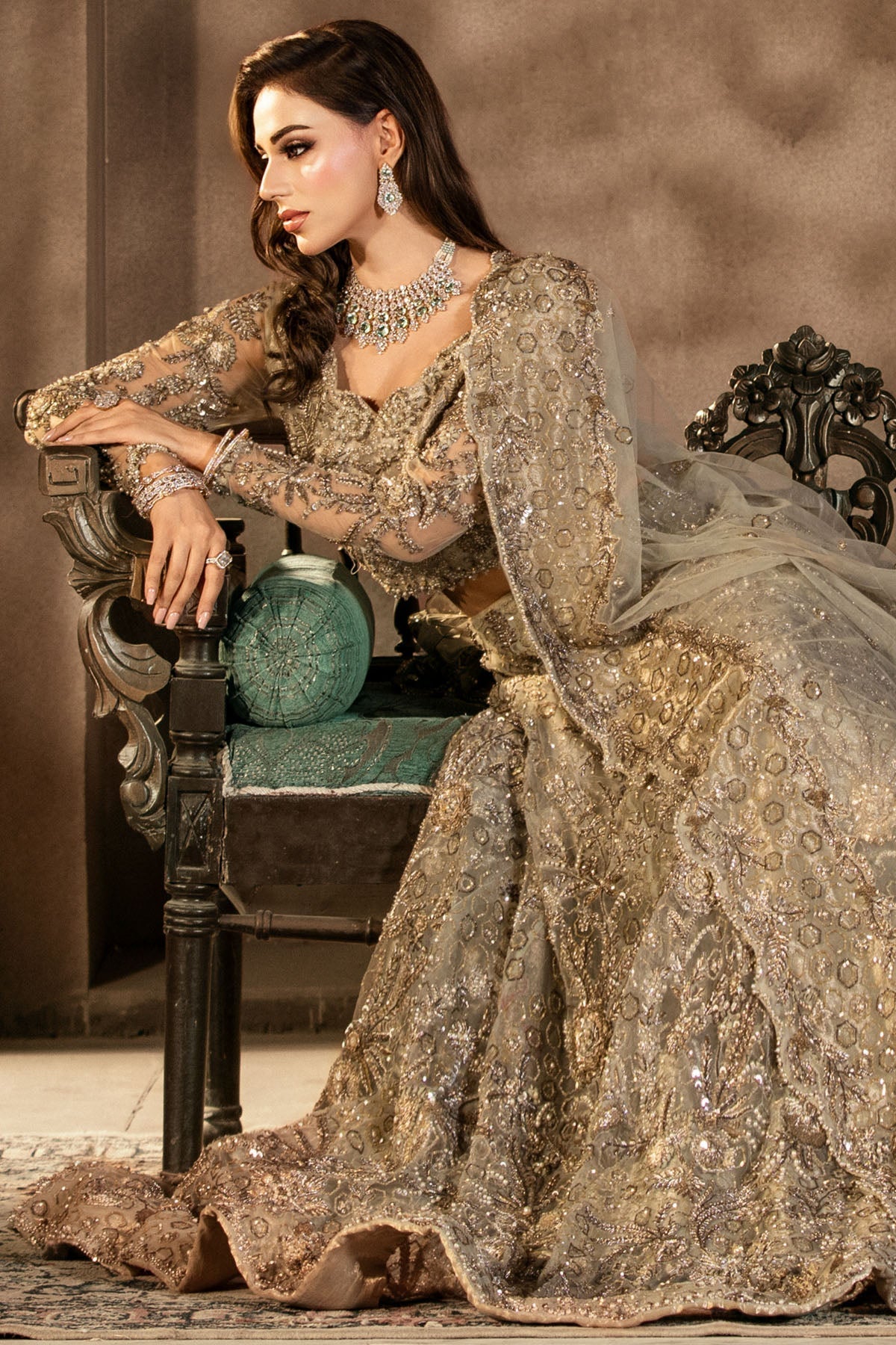 Motifz | Couture Wedding Wear | 0105-GRANDURE HAND EMBELLISHED SILK NET STITCHED