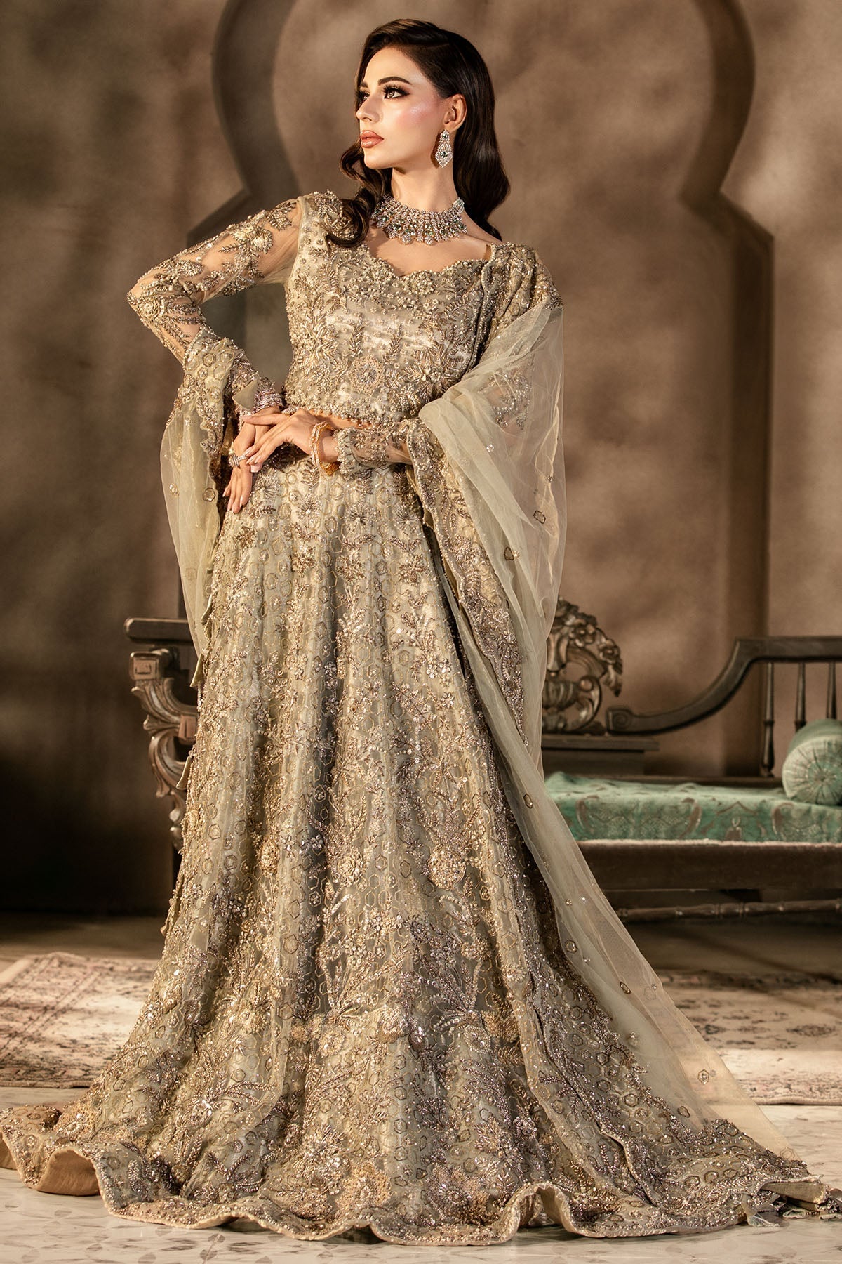 Motifz | Couture Wedding Wear | 0105-GRANDURE HAND EMBELLISHED SILK NET STITCHED