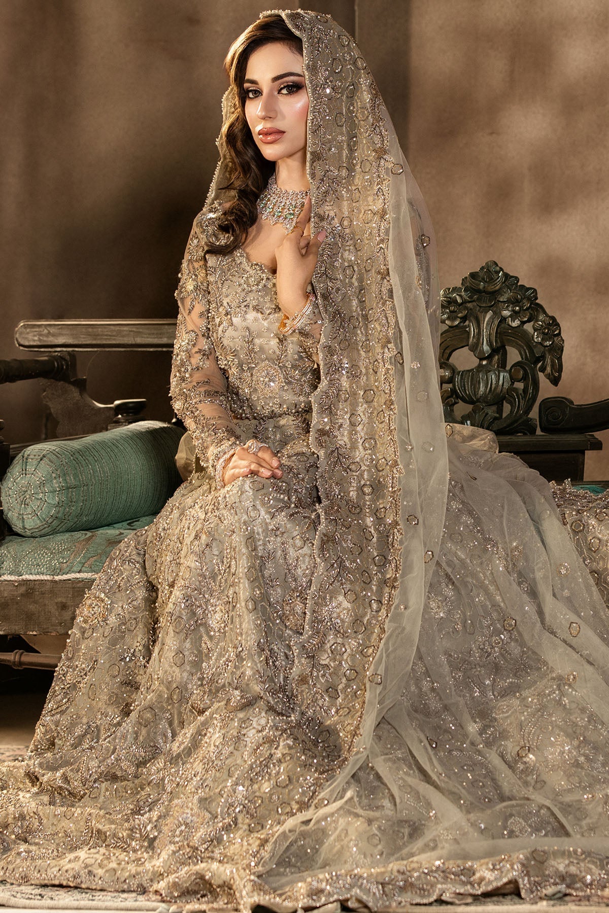 Motifz | Couture Wedding Wear | 0105-GRANDURE HAND EMBELLISHED SILK NET STITCHED