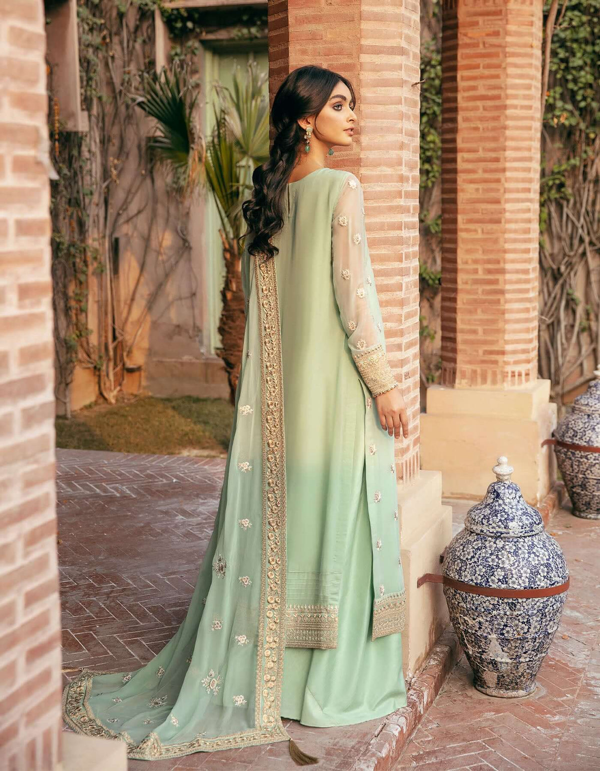 SIFA Crinkle Chiffon Embroidered 3Pc Suit - GUL - House Of Hania