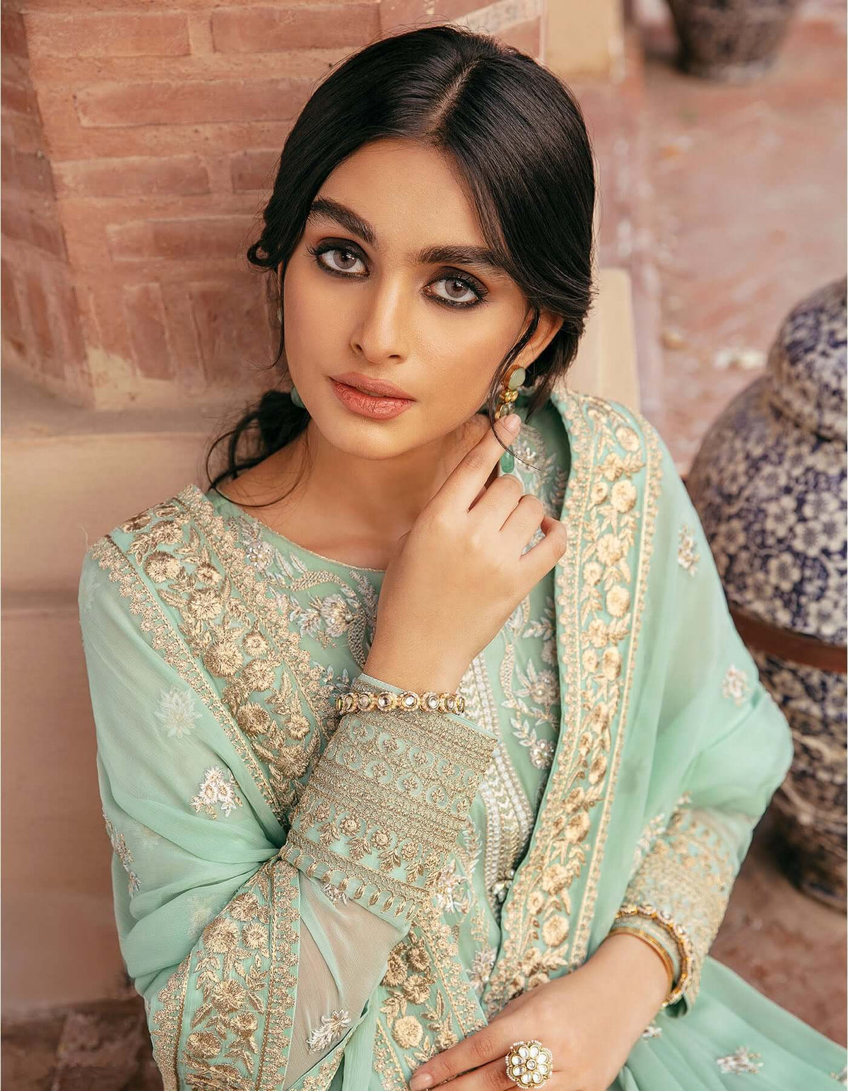 SIFA Crinkle Chiffon Embroidered 3Pc Suit - GUL - House Of Hania