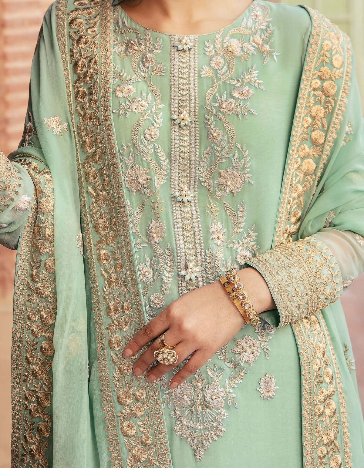 SIFA Crinkle Chiffon Embroidered 3Pc Suit - GUL - House Of Hania