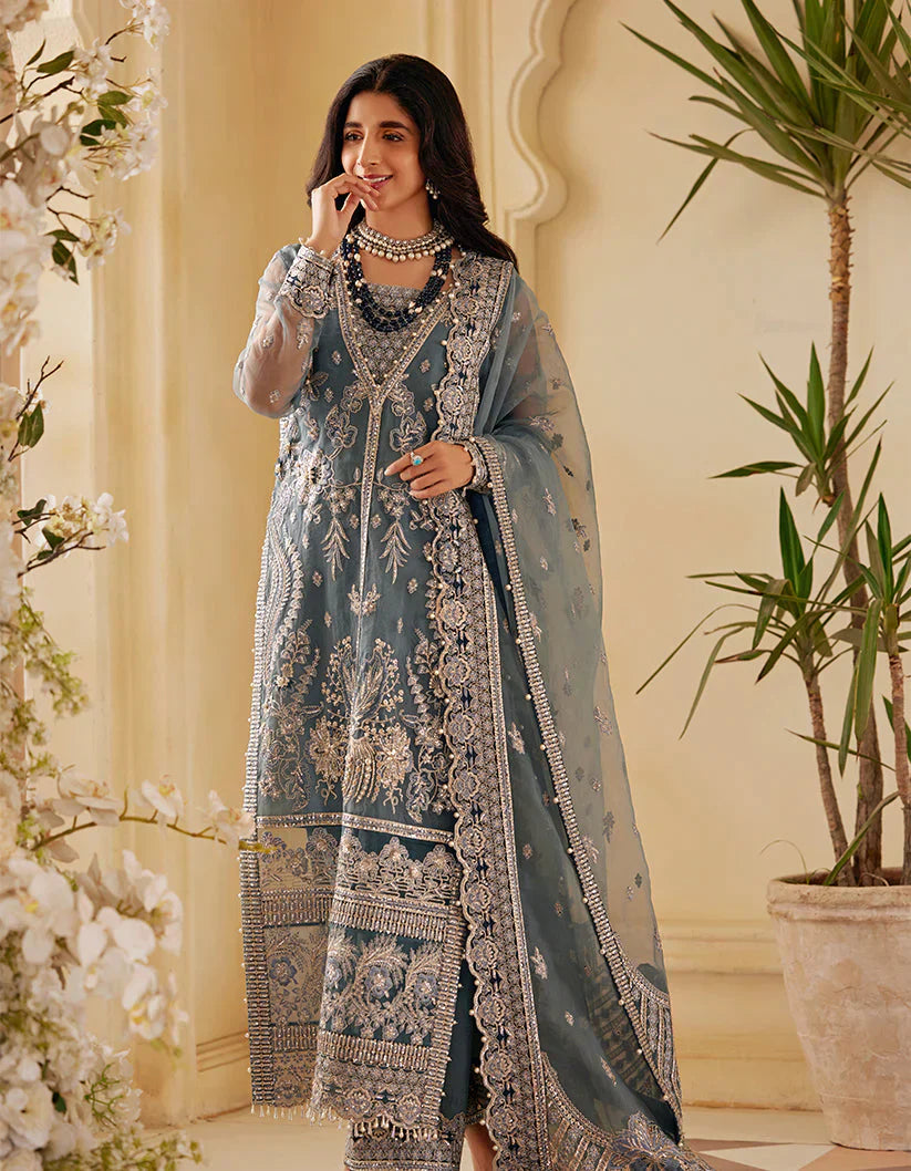 SIFA Sajli Festive Formal Embroidered 3Pc Suit S03 - ICE SAGE - House Of Hania