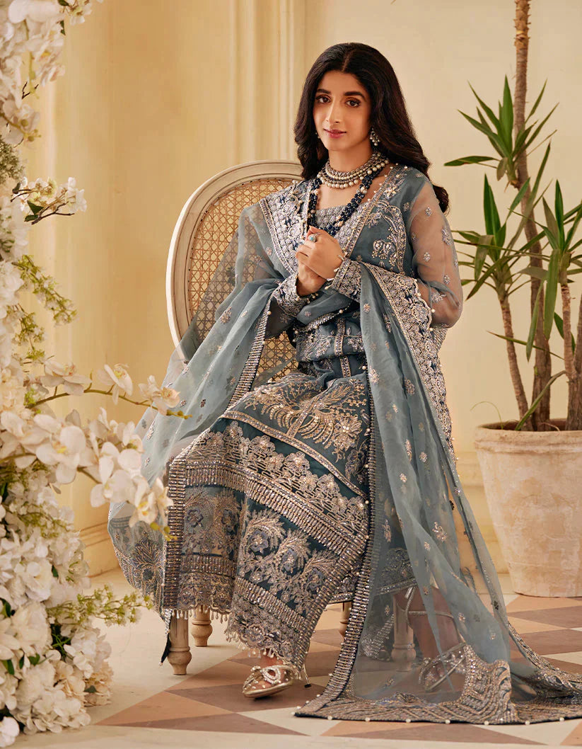 SIFA Sajli Festive Formal Embroidered 3Pc Suit S03 - ICE SAGE - House Of Hania