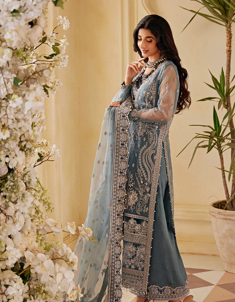 SIFA Sajli Festive Formal Embroidered 3Pc Suit S03 - ICE SAGE - House Of Hania