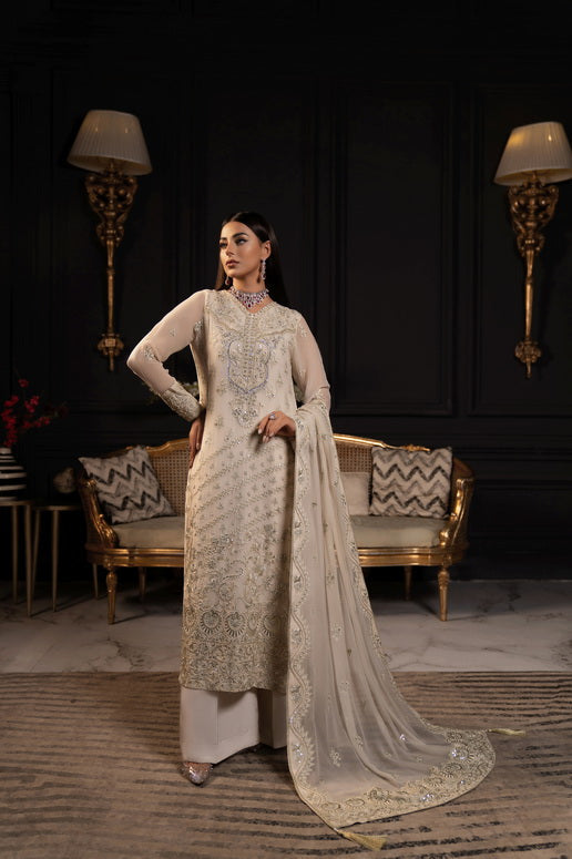 SIFA Valentino Embroidered Chiffon 3 Piece Suit - Hazel - House Of Hania