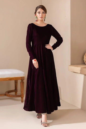 SOLID VELVET FROCK PR-854 - House Of Hania