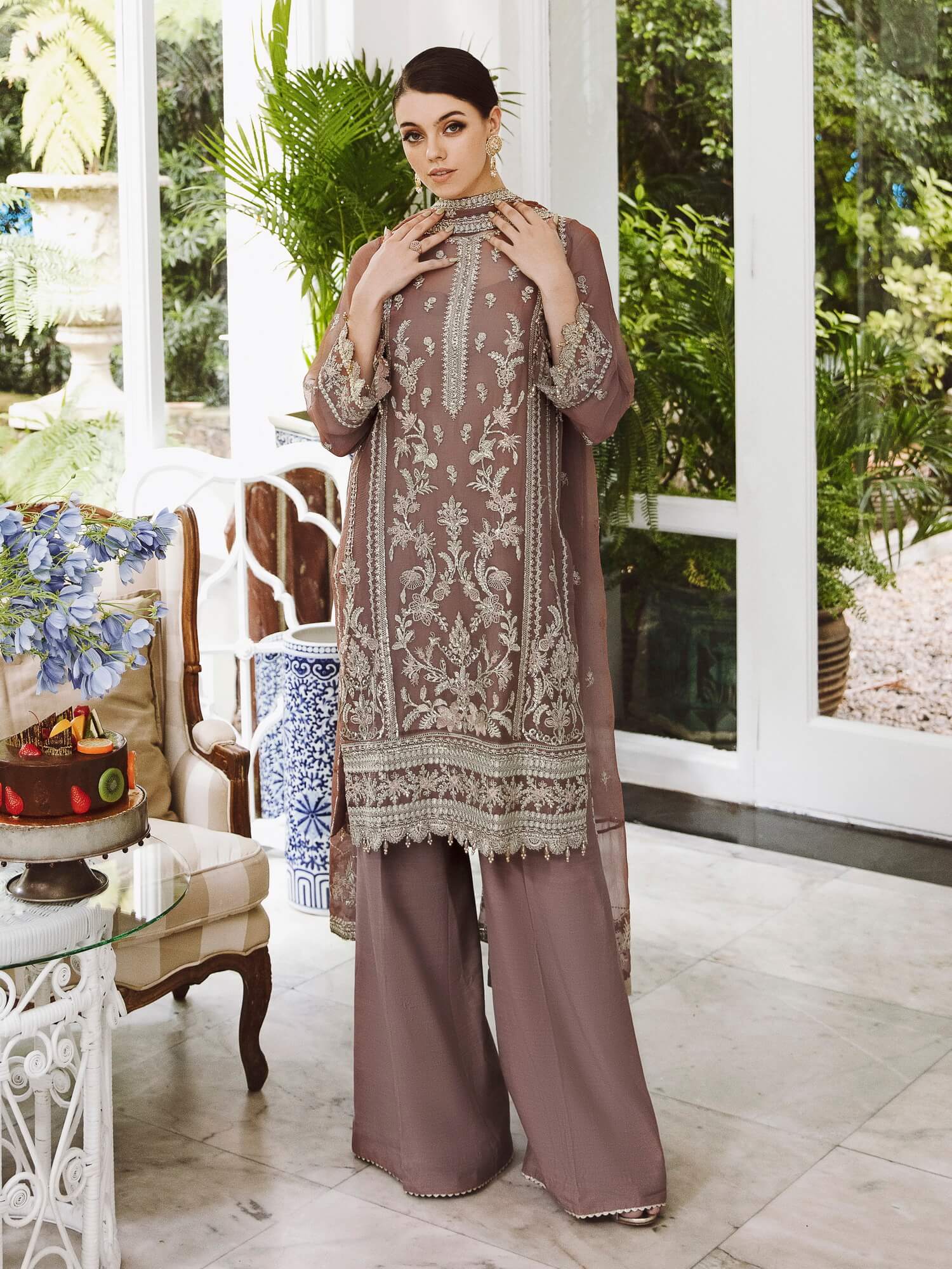 Saad Shaikh Ella Embroidered Luxury Chiffon 3Pc Suit DSG-05 - House Of Hania