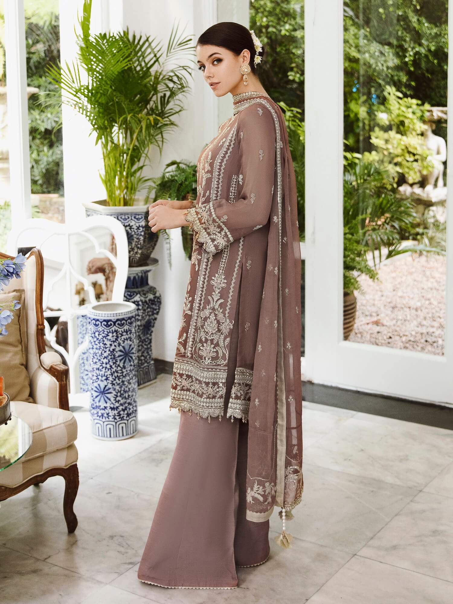 Saad Shaikh Ella Embroidered Luxury Chiffon 3Pc Suit DSG-05 - House Of Hania