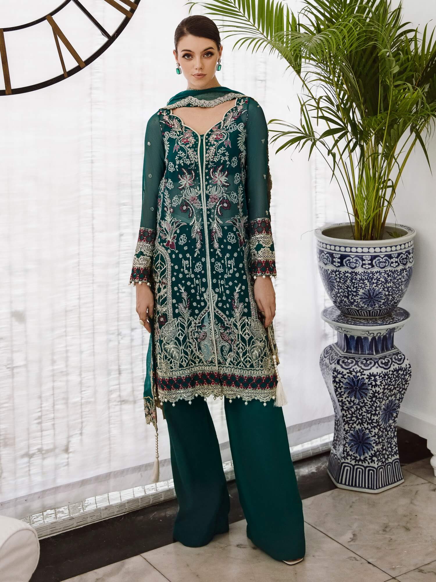 Saad Shaikh Ella Embroidered Luxury Chiffon 3Pc Suit DSG-06 - House Of Hania