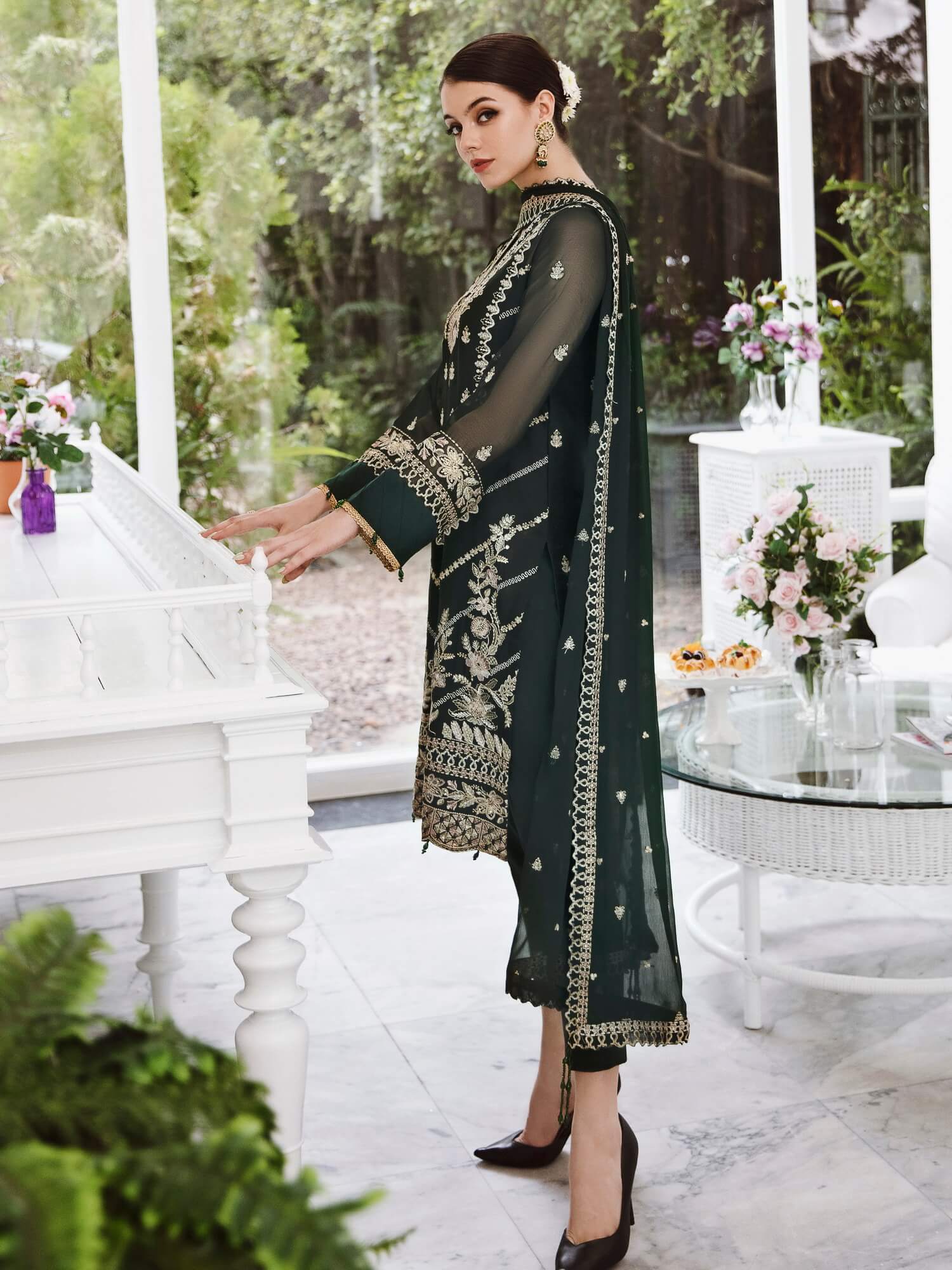 Saad Shaikh Ella Embroidered Luxury Chiffon 3Pc Suit DSG-09 - House Of Hania