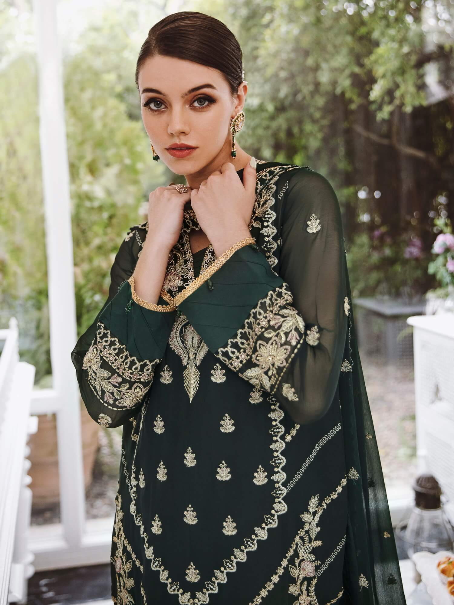 Saad Shaikh Ella Embroidered Luxury Chiffon 3Pc Suit DSG-09 - House Of Hania