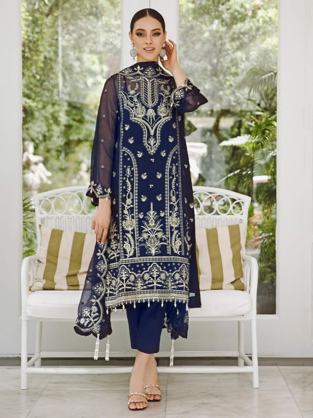 Saad Shaikh Ella Embroidered Luxury Chiffon 3Pc Suit DSG-10 - House Of Hania