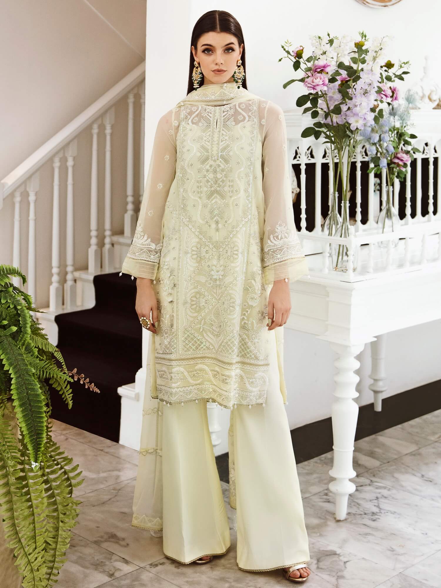 Saad Shaikh Ella Unstitched Embroidered Luxury Chiffon 3Pc Suit DSG-04 - House Of Hania