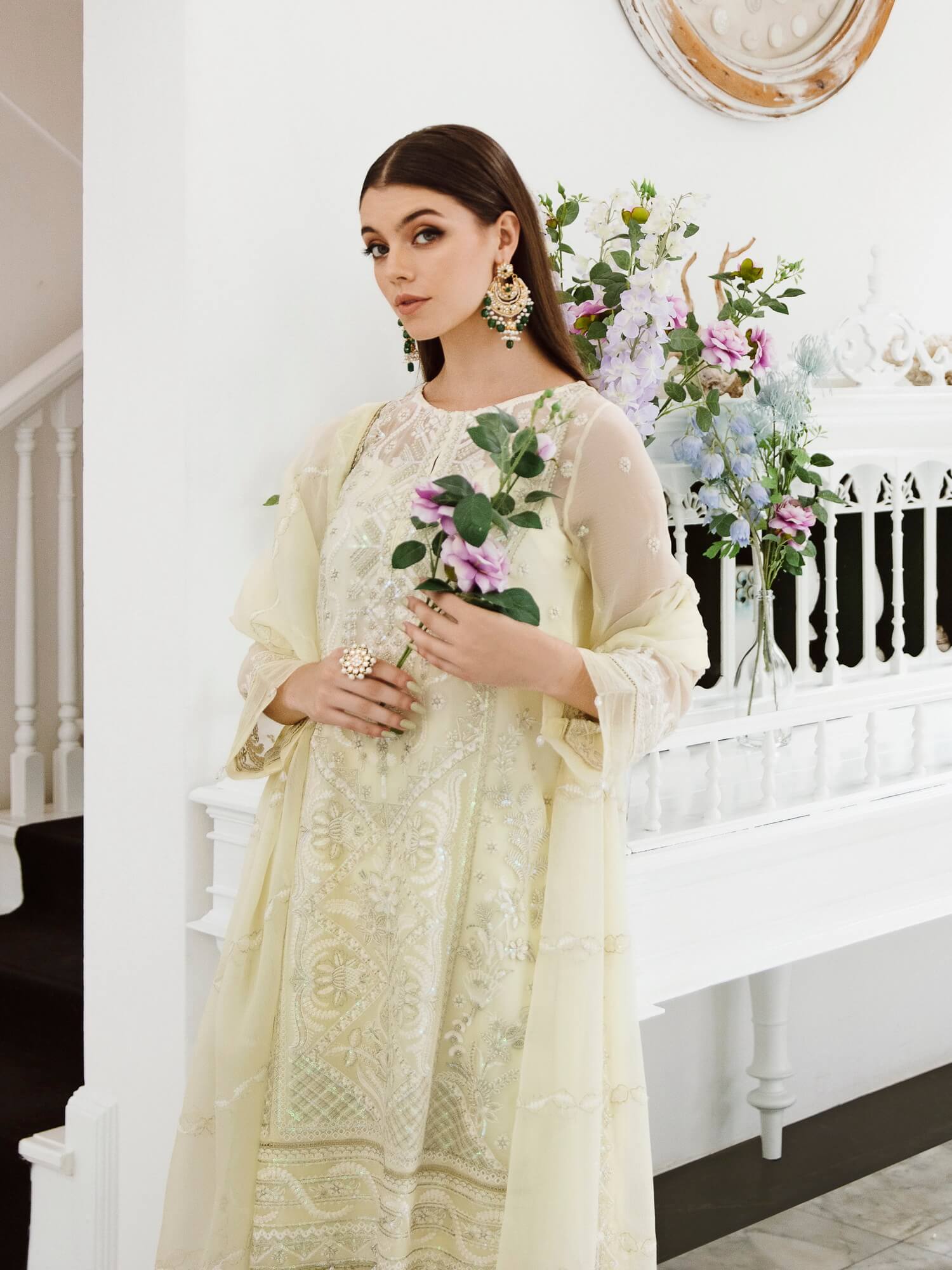 Saad Shaikh Ella Unstitched Embroidered Luxury Chiffon 3Pc Suit DSG-04 - House Of Hania
