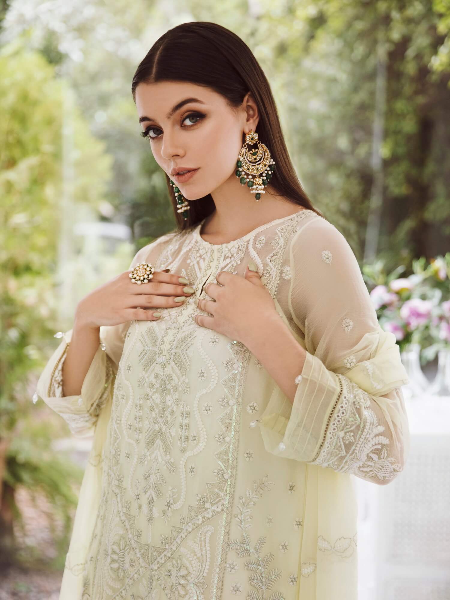 Saad Shaikh Ella Unstitched Embroidered Luxury Chiffon 3Pc Suit DSG-04 - House Of Hania