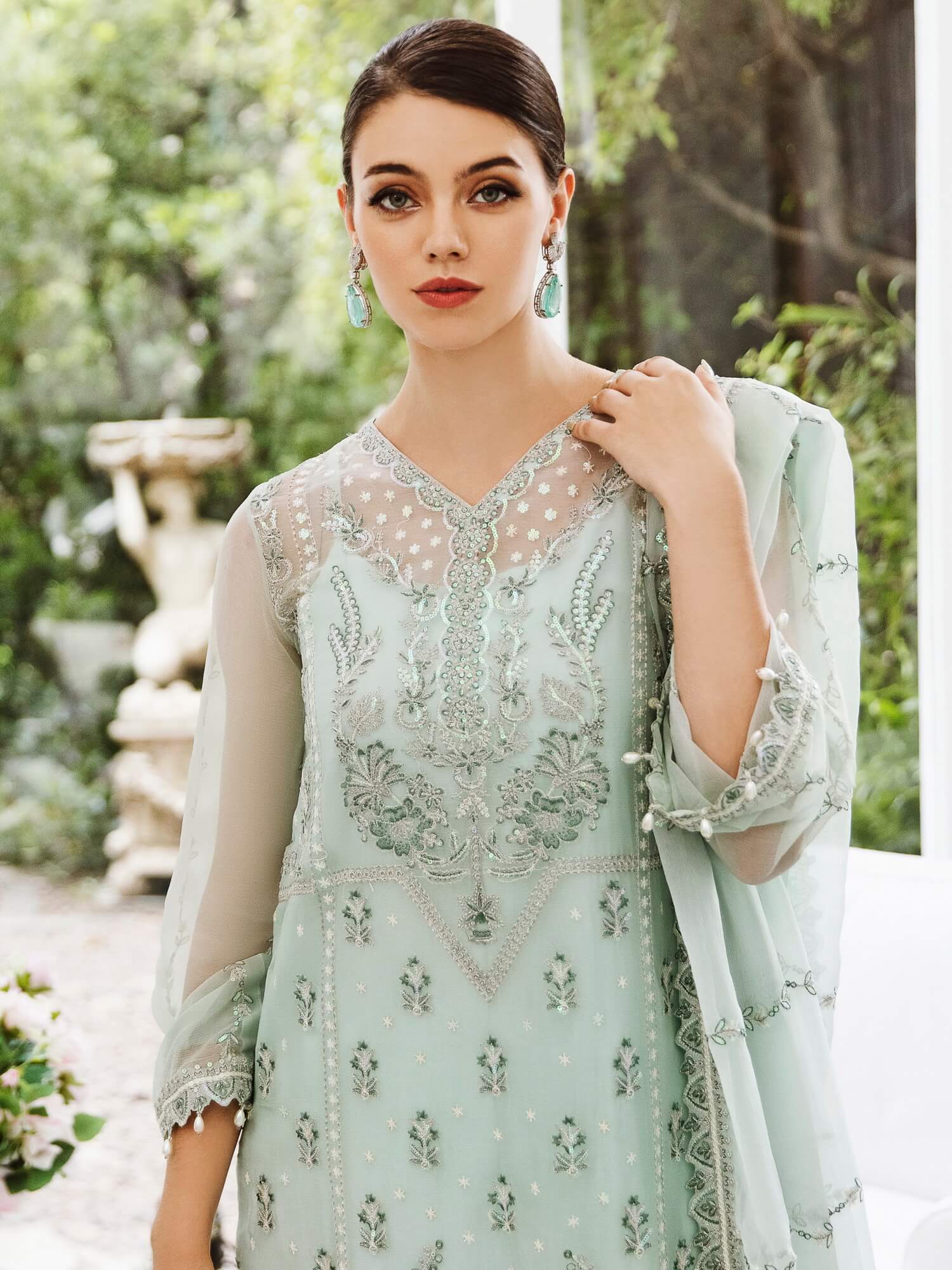 Saad Shaikh Ella Unstitched Embroidered Luxury Chiffon 3Pc Suit DSG-07 - House Of Hania