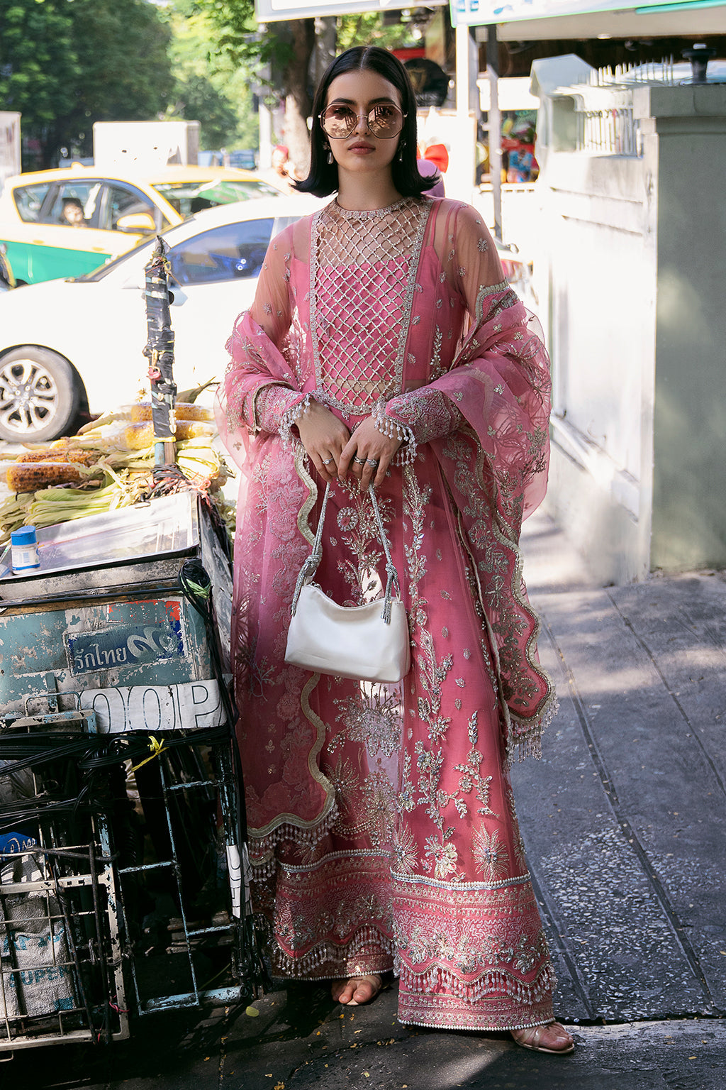 Saad Shaikh Fleurie Vol-02 Luxury Embroidered Net 3Pc Suit - Sandy - House Of Hania