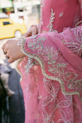 Saad Shaikh Fleurie Vol-02 Luxury Embroidered Net 3Pc Suit - Sandy - House Of Hania
