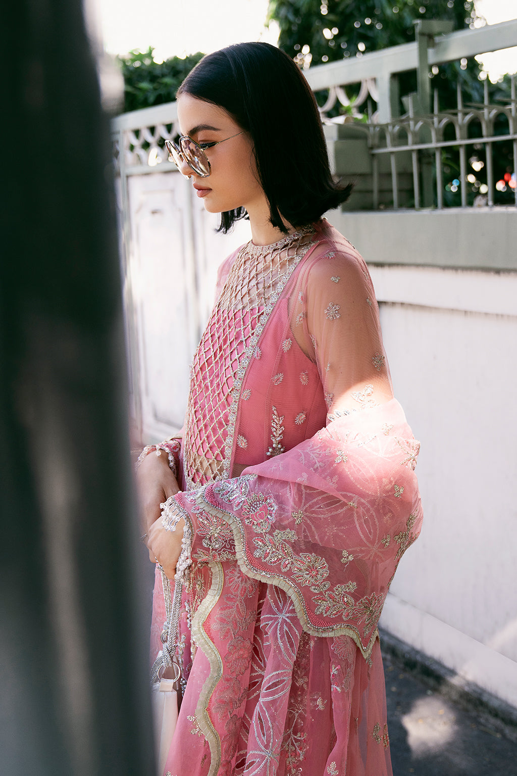 Saad Shaikh Fleurie Vol-02 Luxury Embroidered Net 3Pc Suit - Sandy - House Of Hania