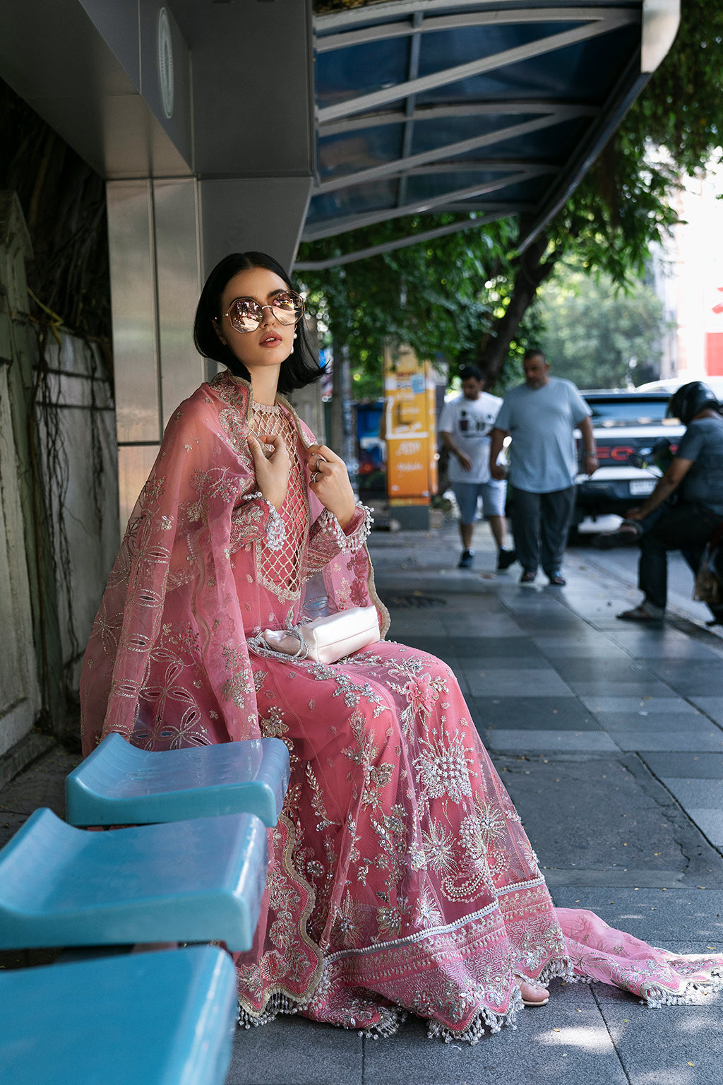Saad Shaikh Fleurie Vol-02 Luxury Embroidered Net 3Pc Suit - Sandy - House Of Hania