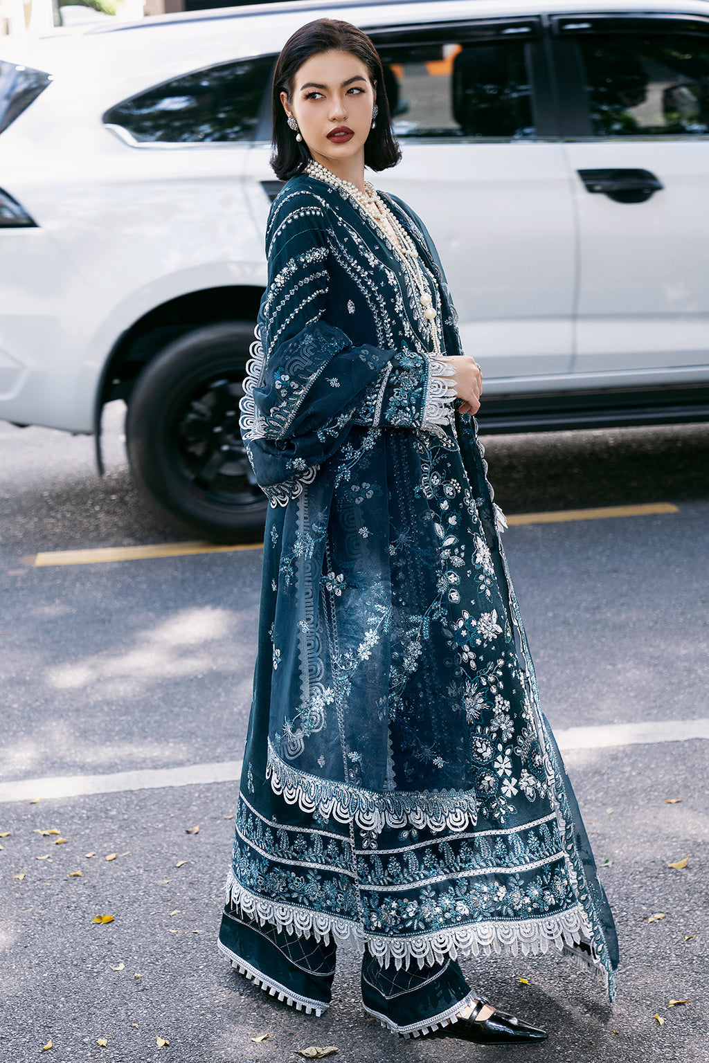 Saad Shaikh Fleurie Vol-02 Luxury Embroidered Raw Silk 3Pc Suit - Belle - House Of Hania