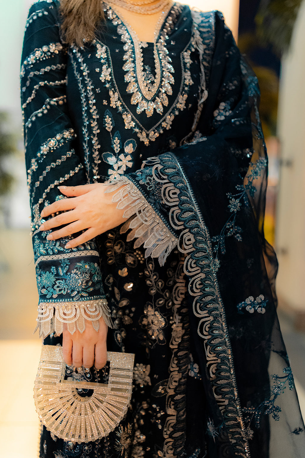 Saad Shaikh Fleurie Vol-02 Luxury Embroidered Raw Silk 3Pc Suit - Belle - House Of Hania