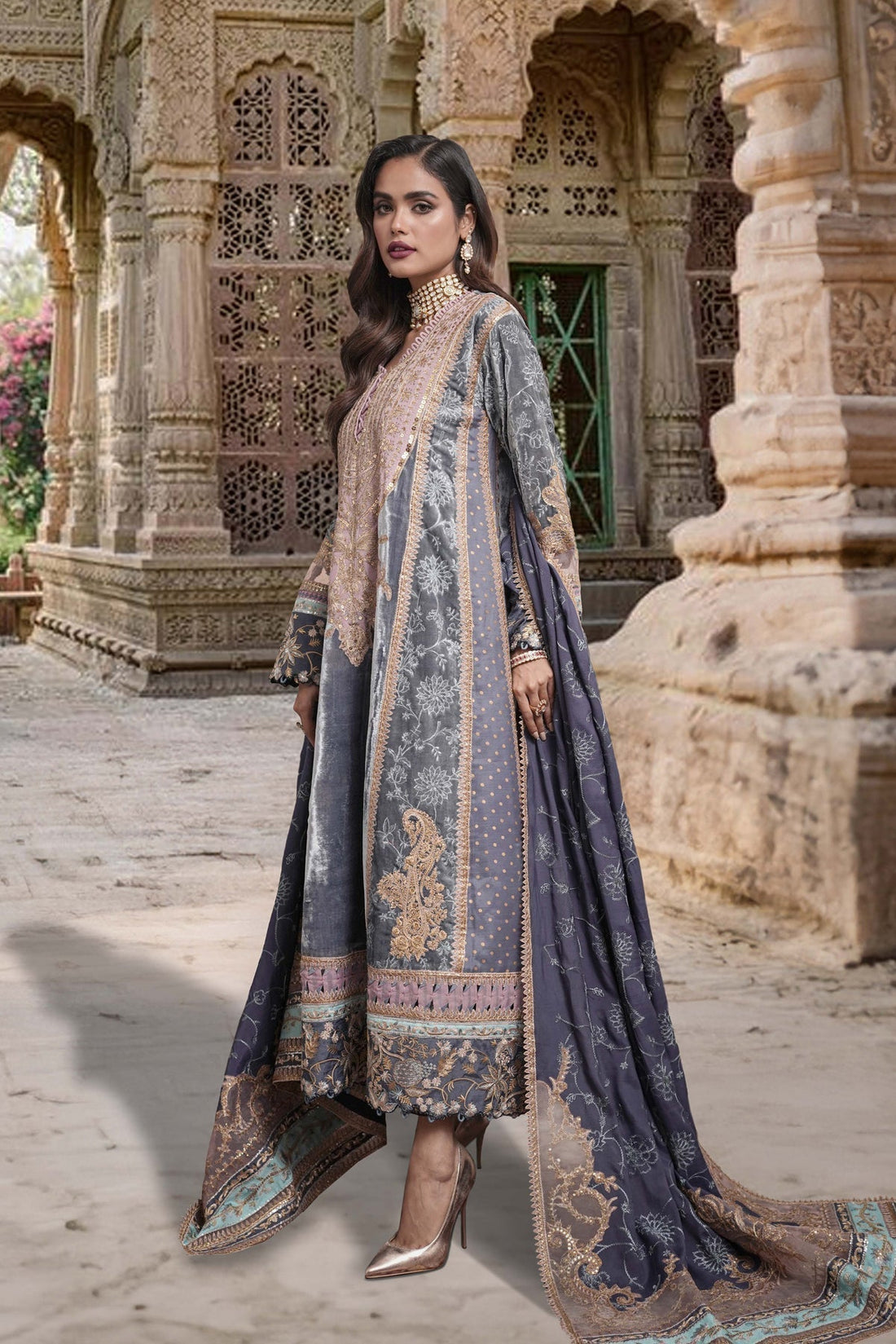Sable Vogue Embroidered Velvet 3 Piece Suit FC-05-23 - House Of Hania