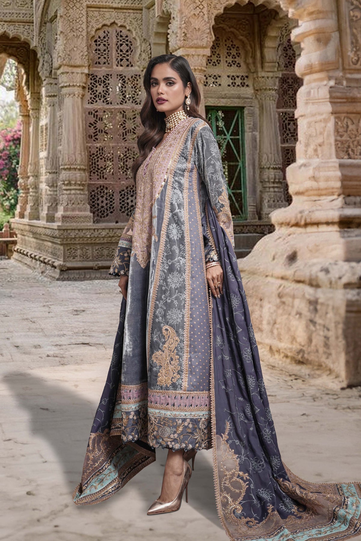 Sable Vogue Embroidered Velvet 3 Piece Suit FC-05-23 - House Of Hania