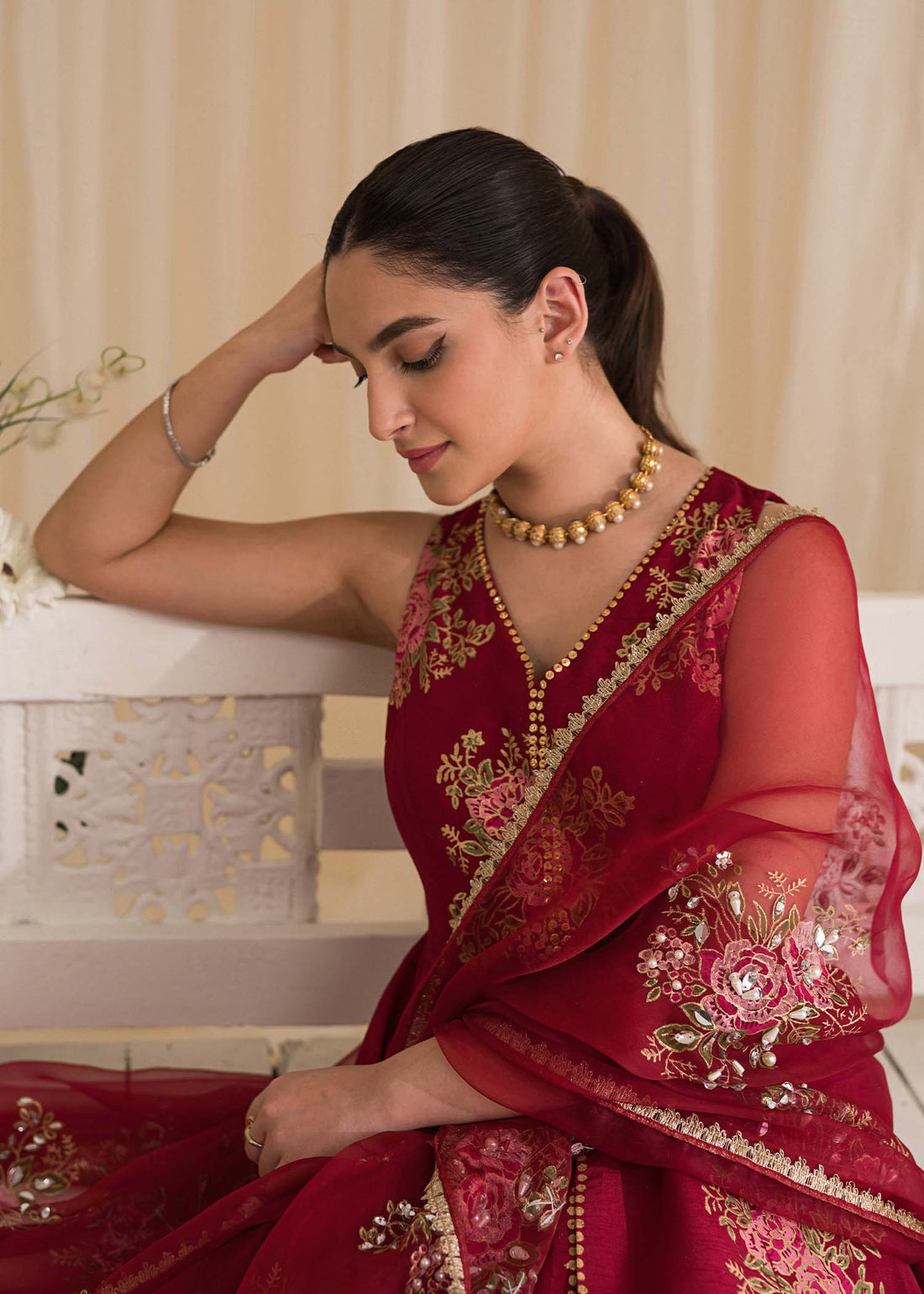 Sadaf Fawad Khan | Lyla Festive Pret | Deep Rose - House Of Hania