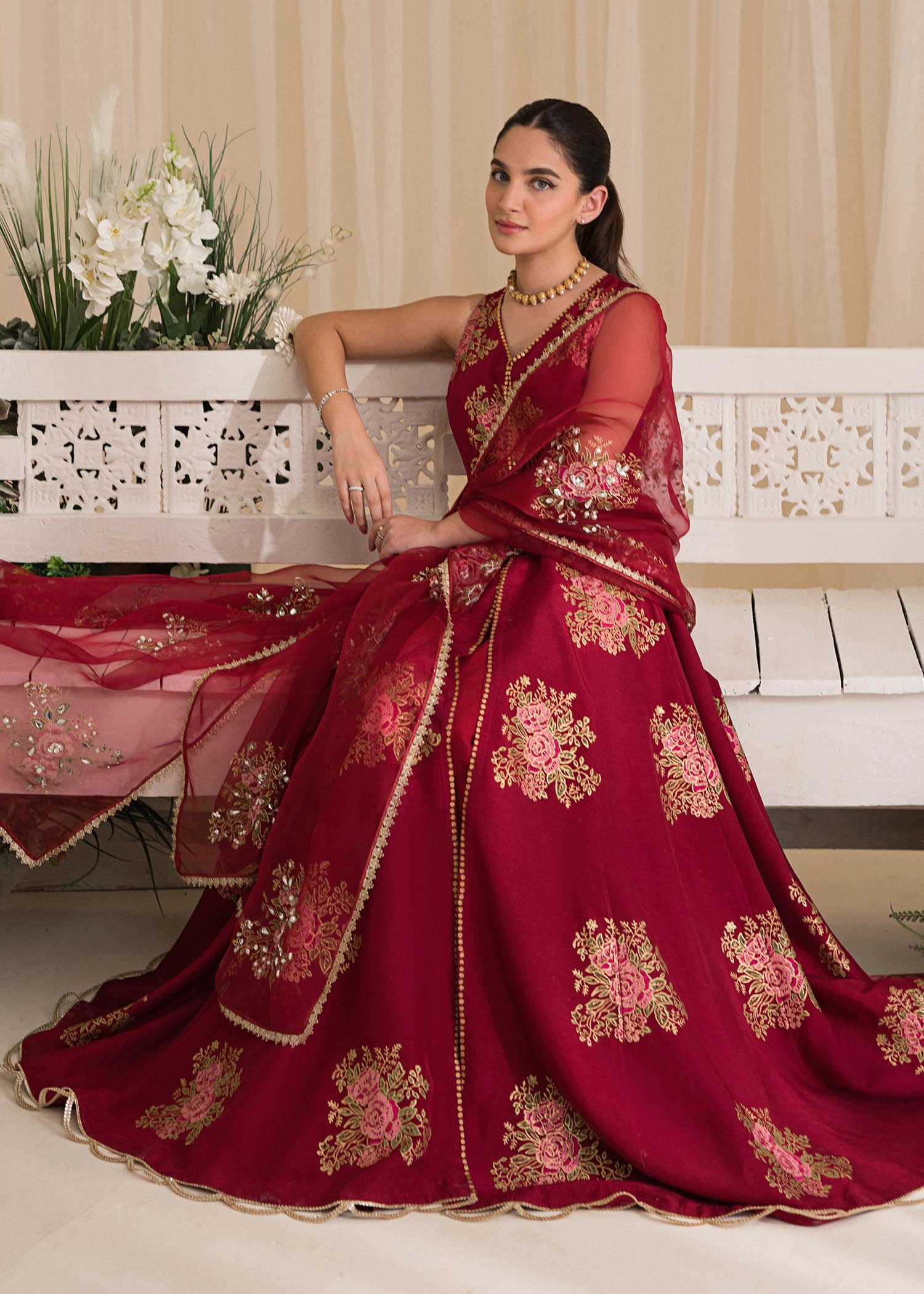 Sadaf Fawad Khan | Lyla Festive Pret | Deep Rose - House Of Hania