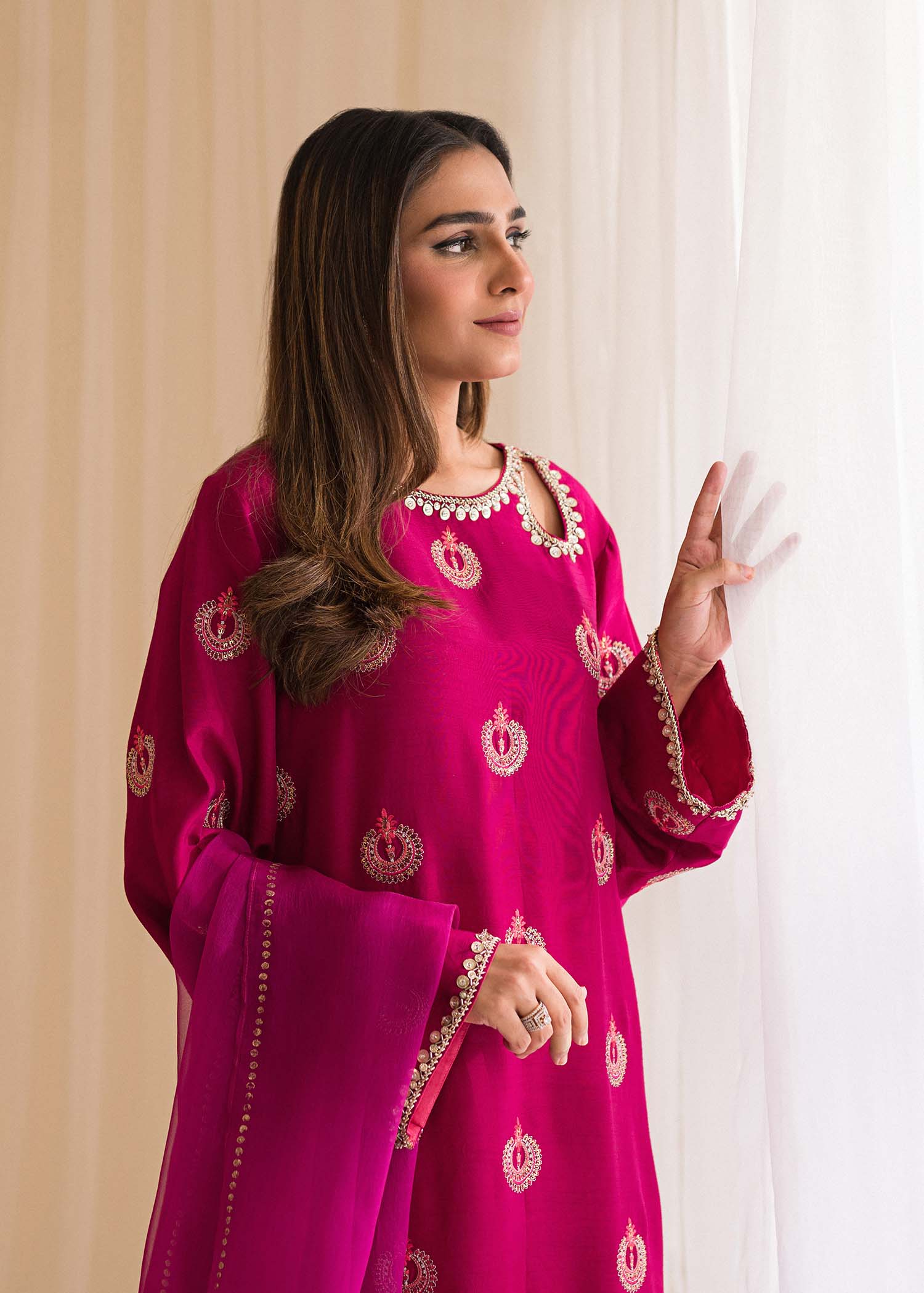 Sadaf Fawad Khan | Lyla Festive Pret | Punchy Pink - House Of Hania